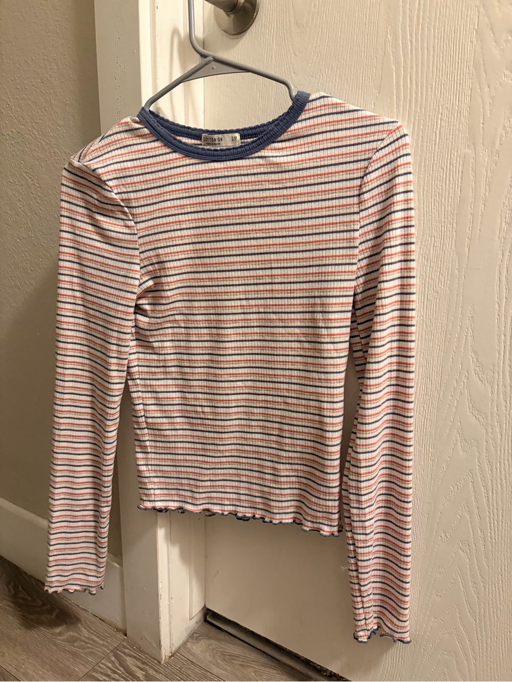 Cotton On Striped Ribbed Long Sleeve Tee - White, Pink, Blue, Navy